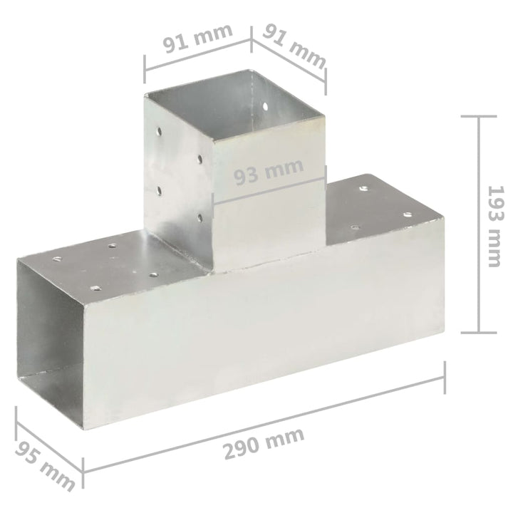 Paalverbindingen 4 st T-vorm 91x91 mm gegalvaniseerd metaal