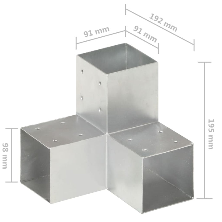 Paalverbindingen 4 st Y-vorm 91x91 mm gegalvaniseerd metaal