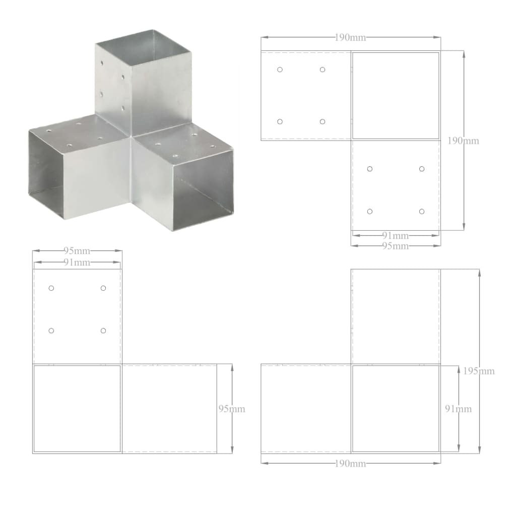 Paalverbindingen 4 st Y-vorm 91x91 mm gegalvaniseerd metaal