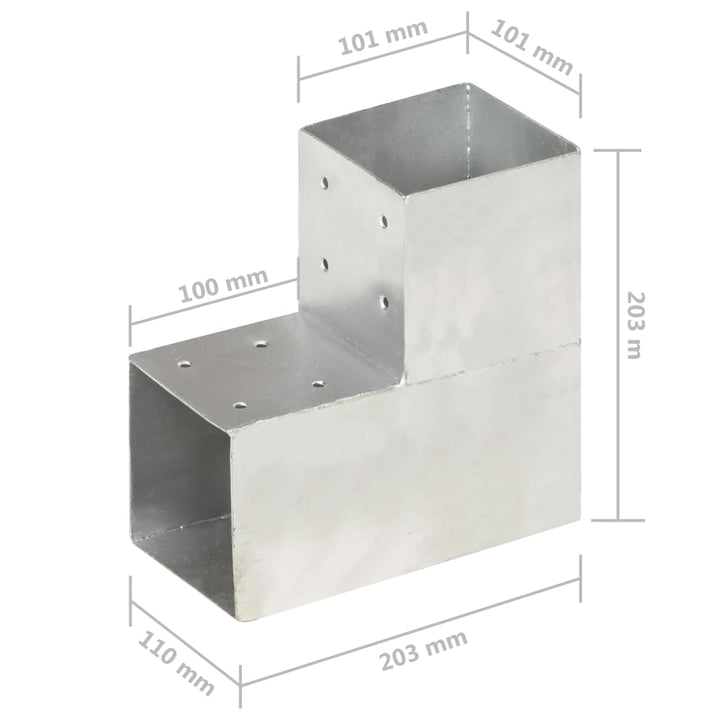 Paalverbindingen 4 st L-vorm 101x101 mm gegalvaniseerd metaal