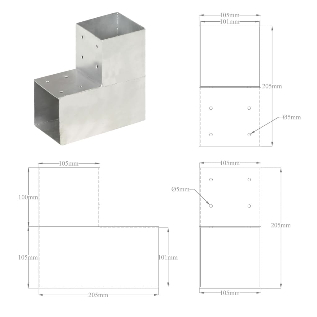 Paalverbindingen 4 st L-vorm 101x101 mm gegalvaniseerd metaal