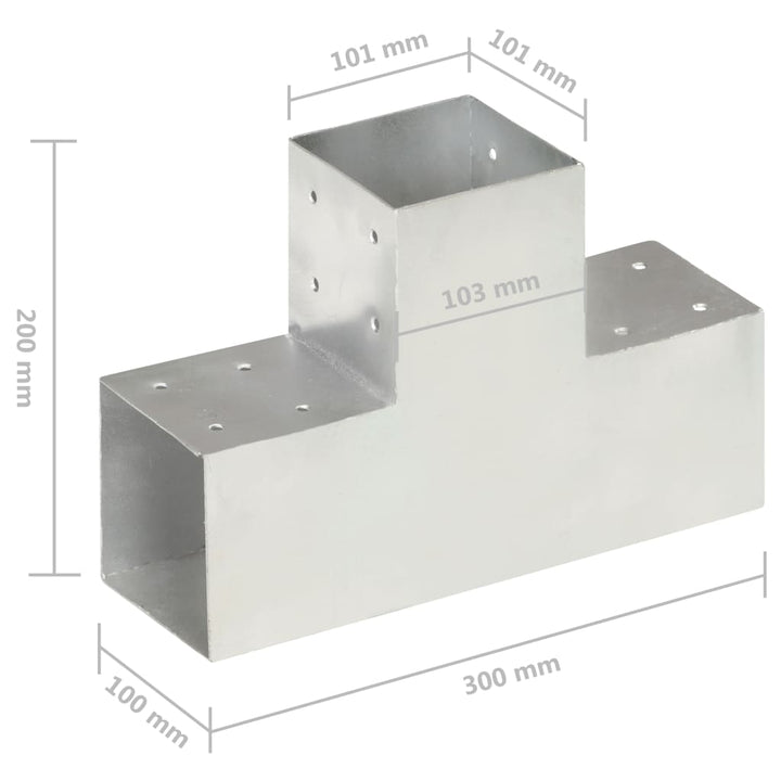 Paalverbindingen 4 st T-vorm 101x101 mm gegalvaniseerd metaal