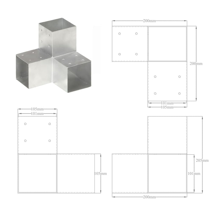 Paalverbindingen 4 st Y-vorm 101x101 mm gegalvaniseerd metaal