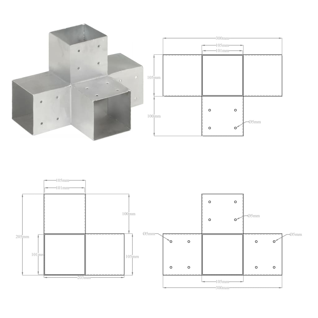 Paalverbindingen 4 st X-vorm 101x101 mm gegalvaniseerd metaal