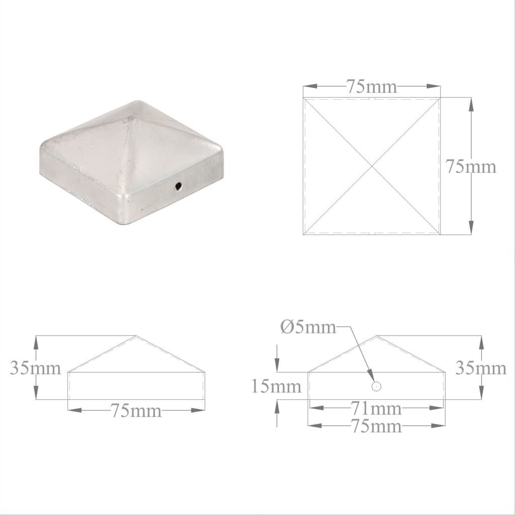 Paalkappen 6 st piramide 71x71 mm gegalvaniseerd metaal