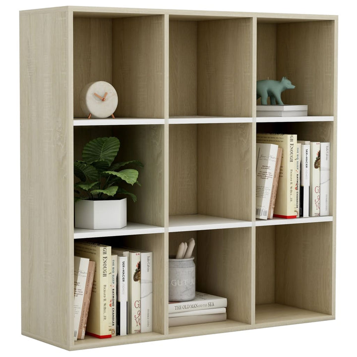 Boekenkast 98x29x97,5cm bewerkt hout wit en sonoma eikenkleurig