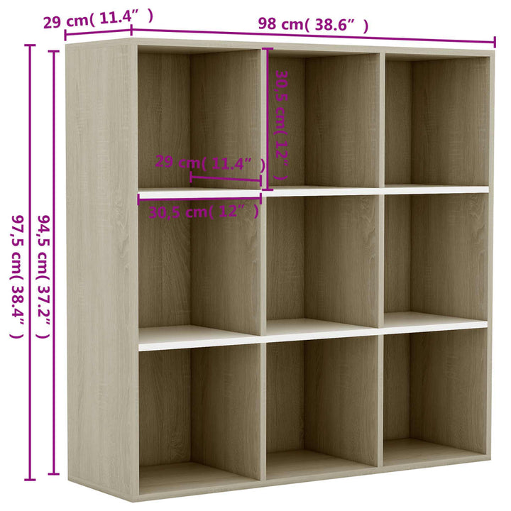 Boekenkast 98x29x97,5cm bewerkt hout wit en sonoma eikenkleurig