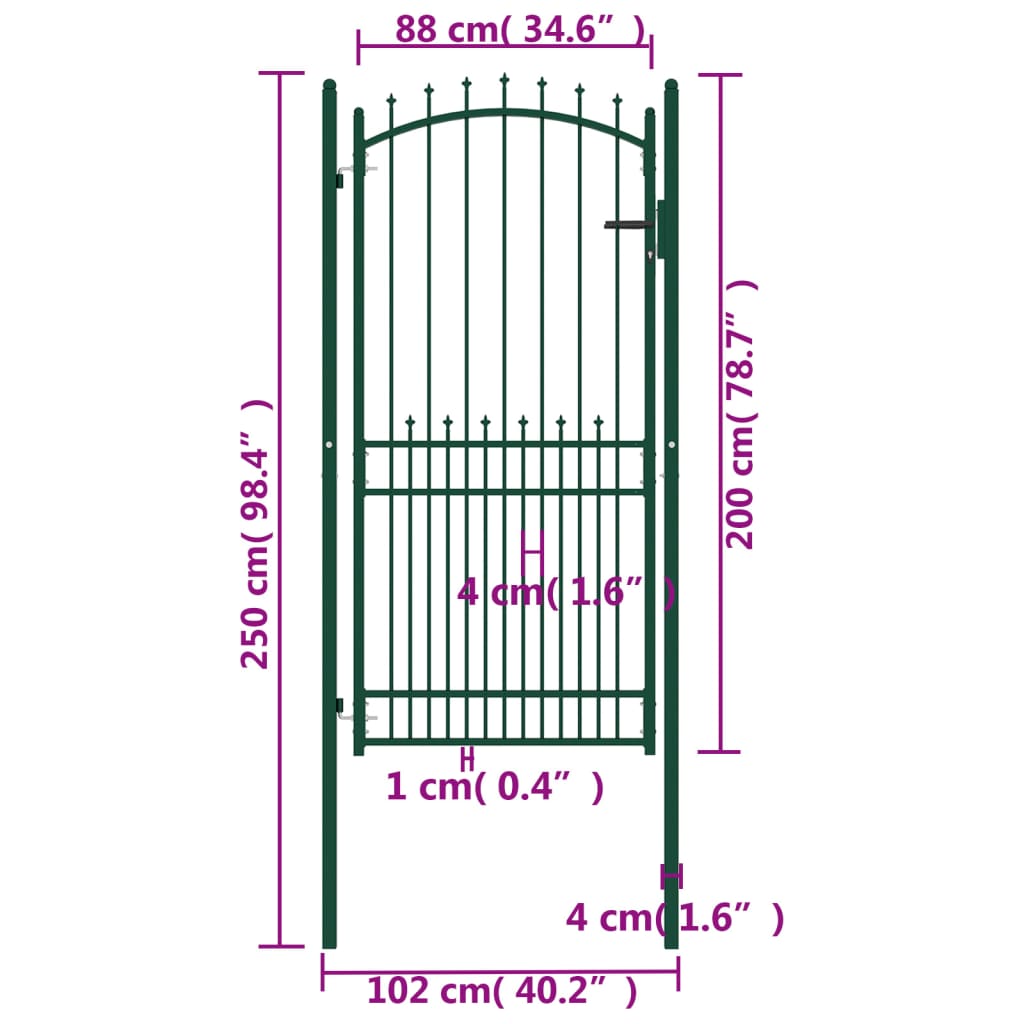 Poort met speerpunten 100x200 cm staal groen