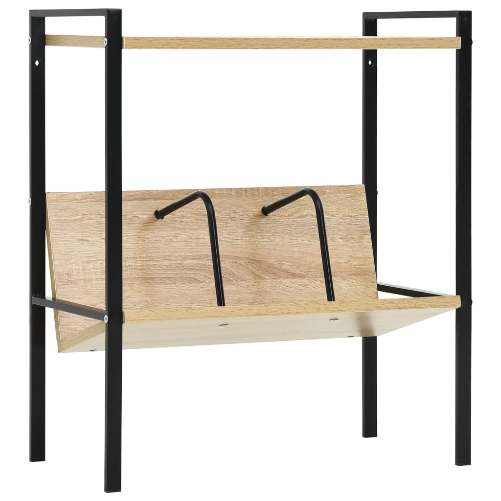 Boekenkast 2 schappen 52x28x59 cm bewerkt hout zwart en eiken