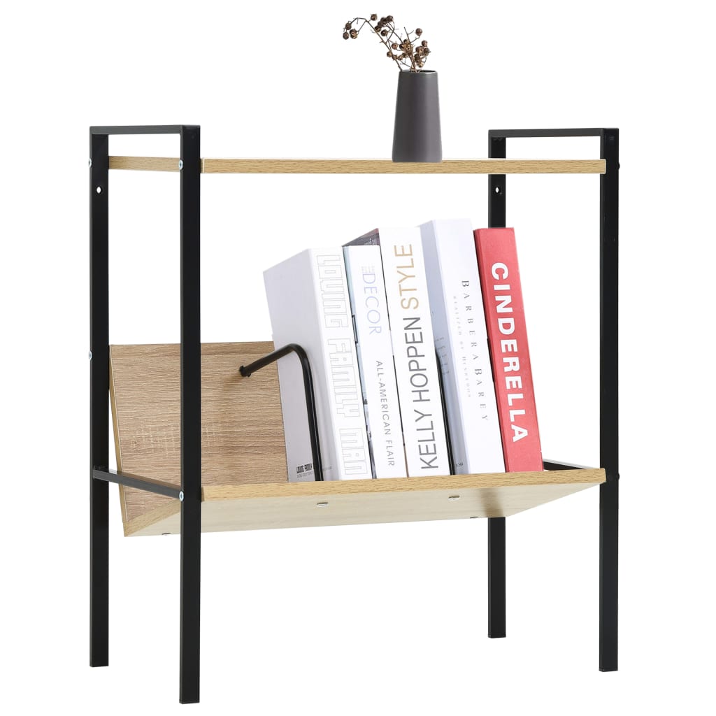 Boekenkast 2 schappen 52x28x59 cm bewerkt hout zwart en eiken