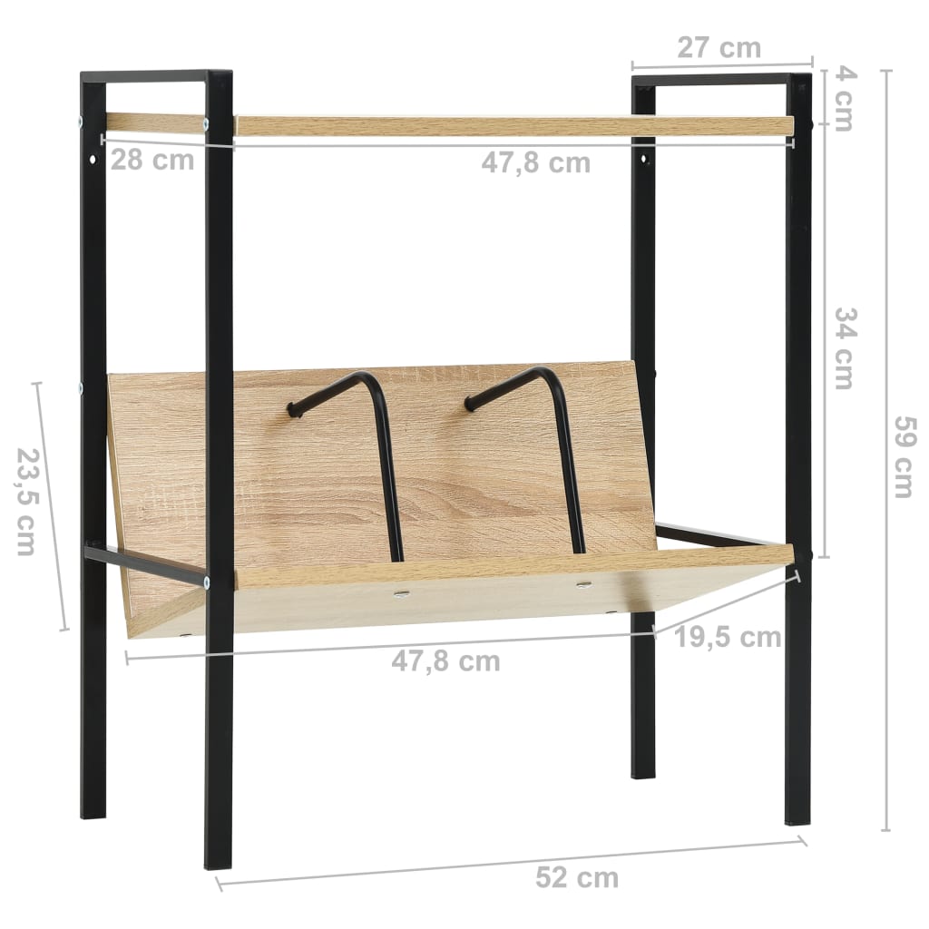 Boekenkast 2 schappen 52x28x59 cm bewerkt hout zwart en eiken