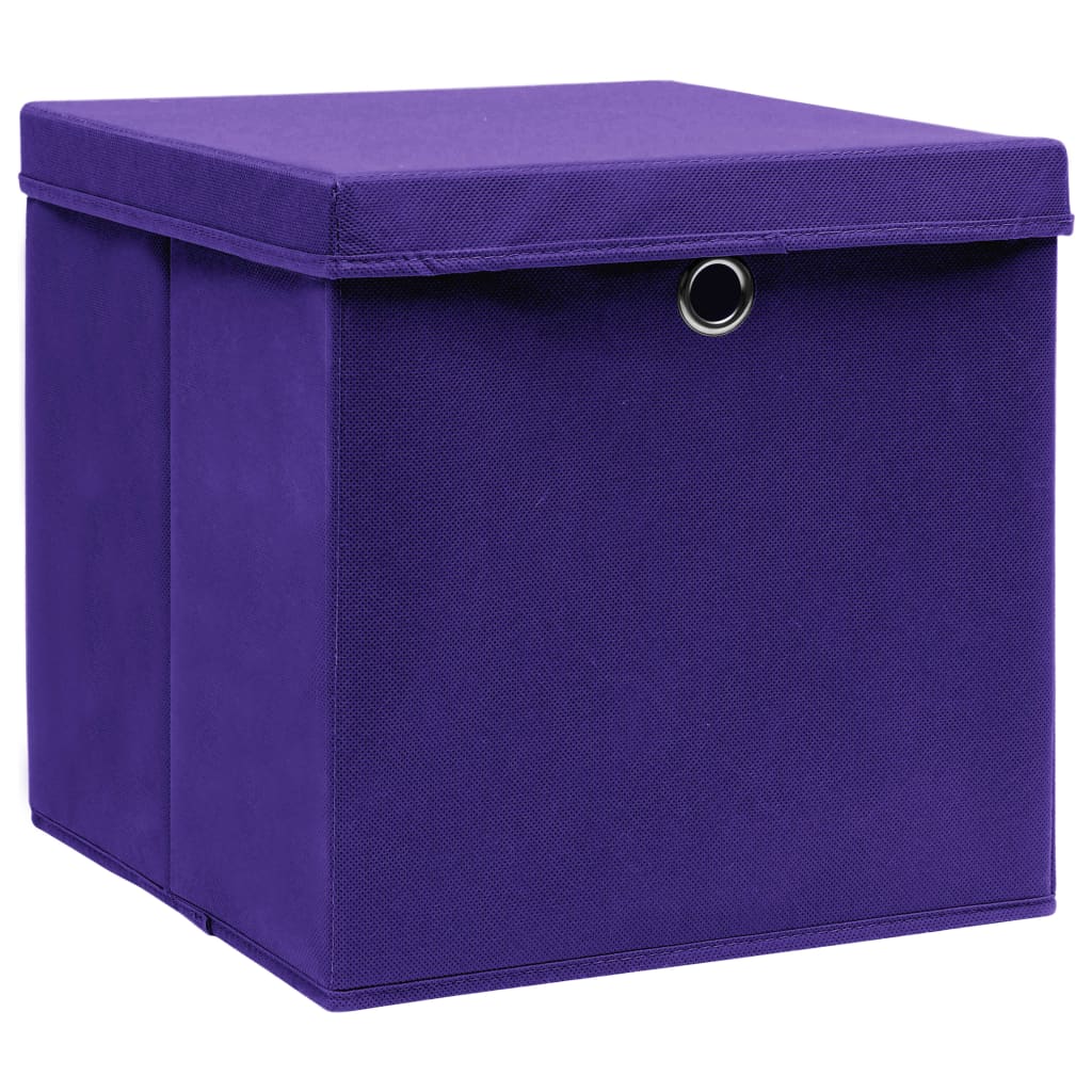 Opbergboxen met deksel 10 st 32x32x32 cm stof paars