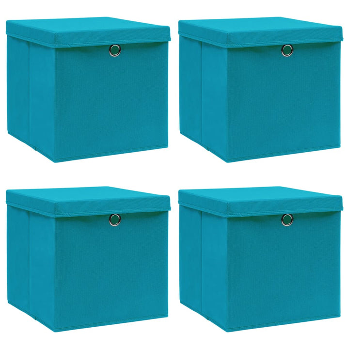 Opbergboxen met deksel 4 st 32x32x32 cm stof babyblauw