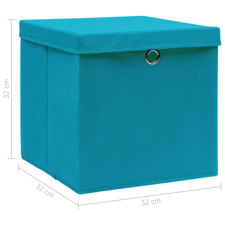 Opbergboxen met deksel 4 st 32x32x32 cm stof babyblauw