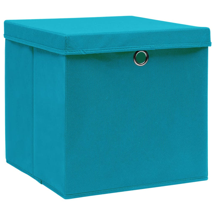 Opbergboxen met deksel 10 st 32x32x32 cm stof babyblauw