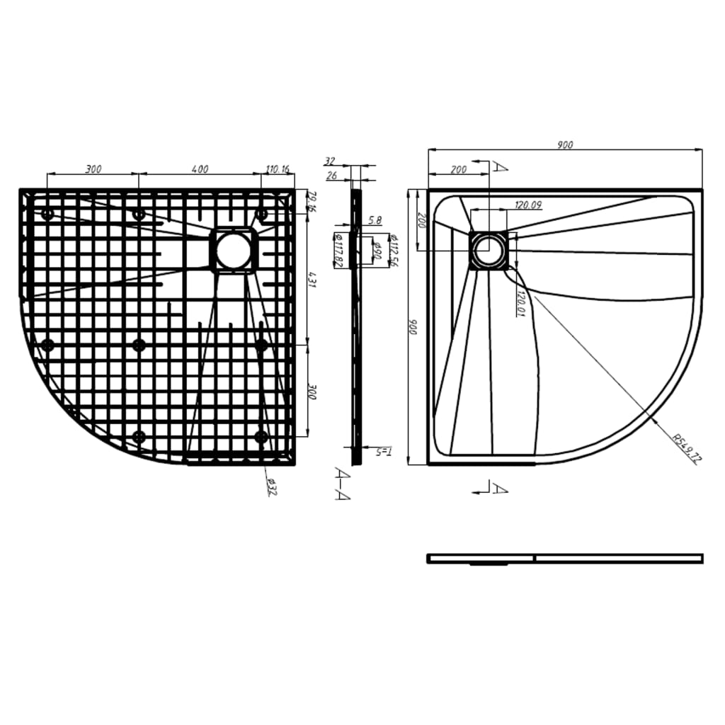 Douchebak 90x90 cm SMC wit