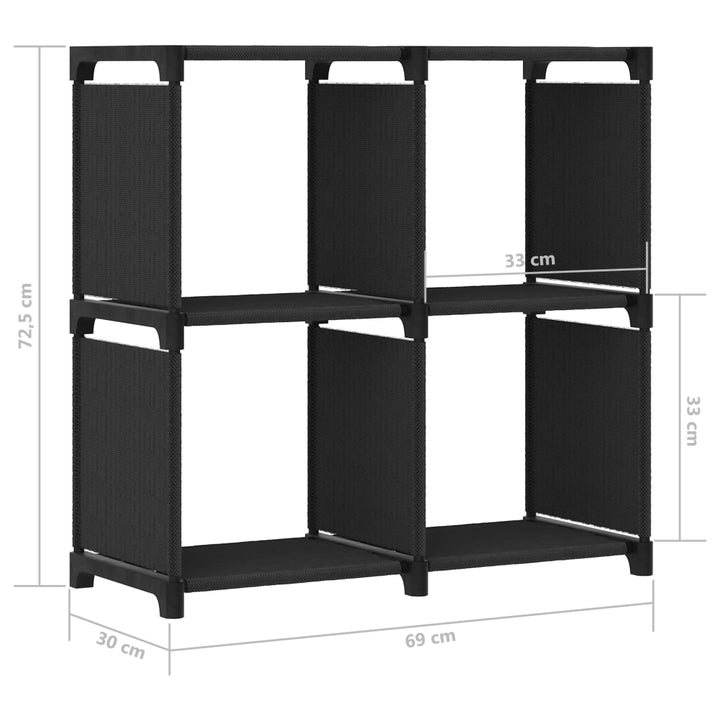 Kast met 4 vakken 69x30x72,5 cm stof zwart