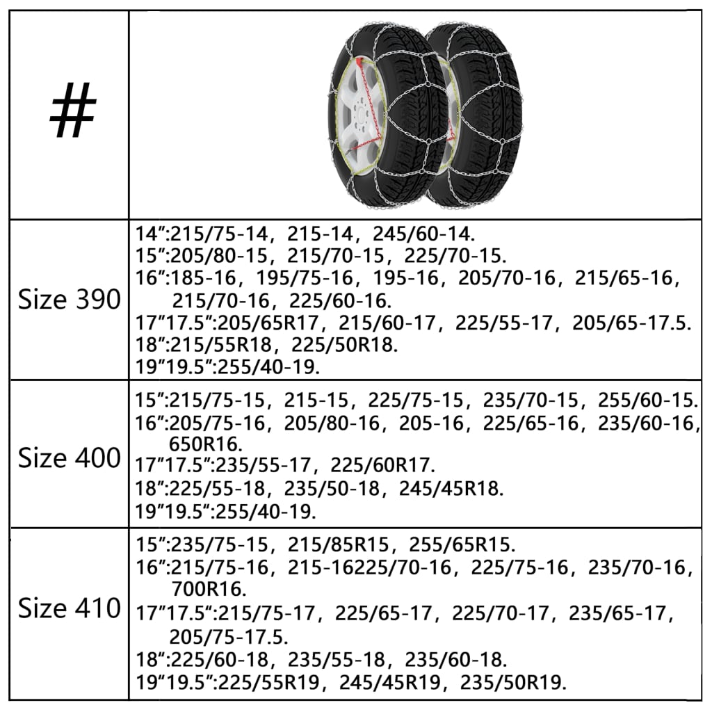 Sneeuwkettingen 2 st 16 mm SUV 4x4 maat 460