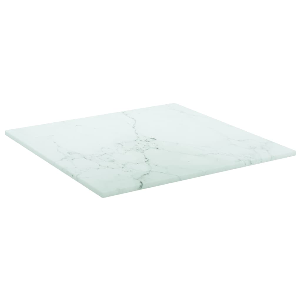 Tafelblad 30x30 cm 6 mm gehard glas met marmeren design wit