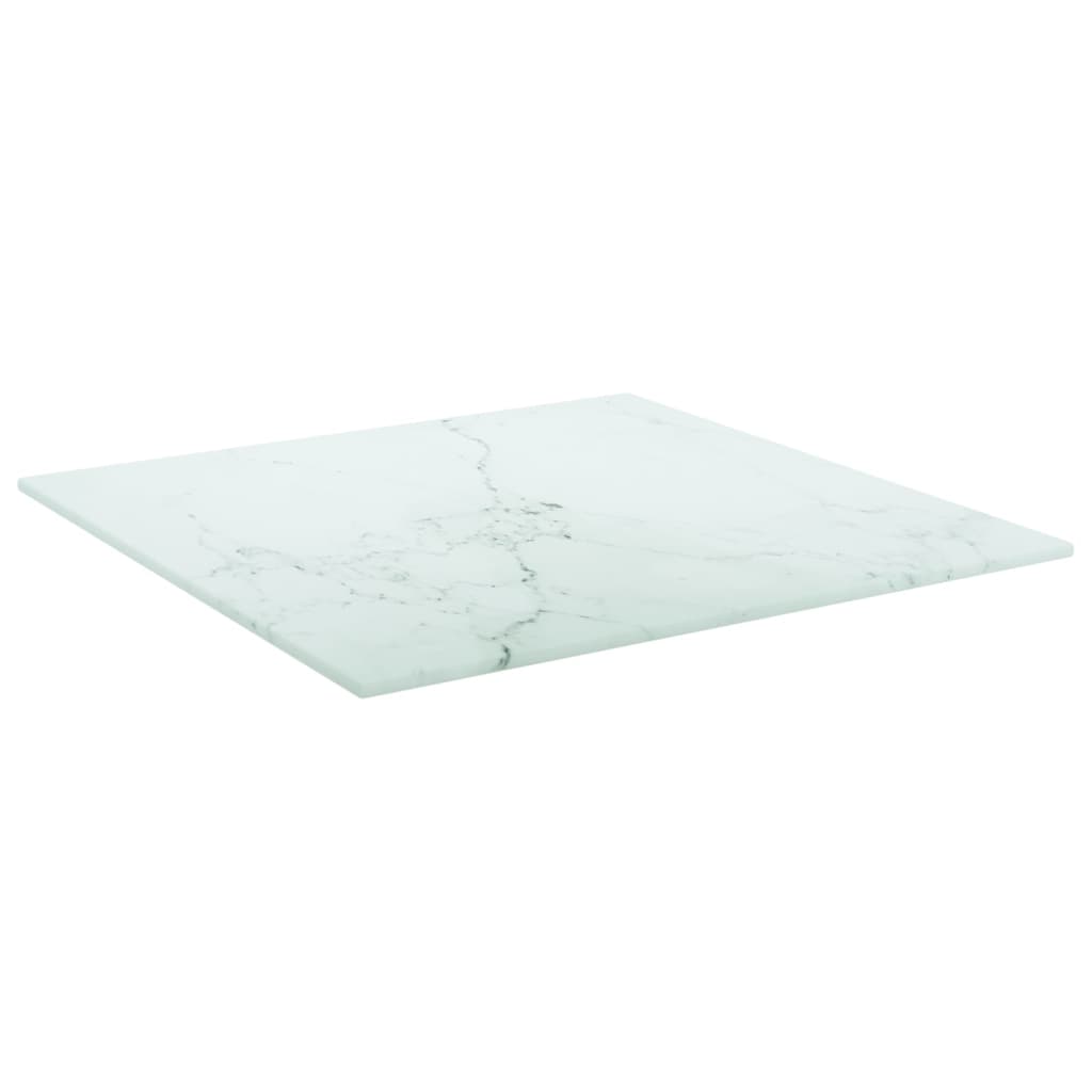 Tafelblad 40x40 cm 6 mm gehard glas met marmeren design wit