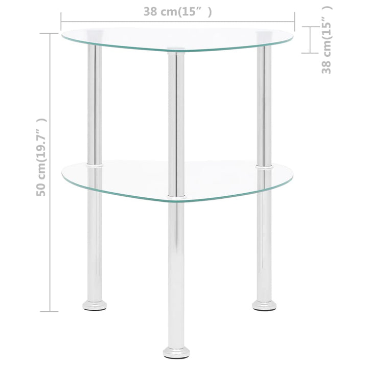 Bijzettafel 2-laags 38x38x50 cm gehard glas transparant