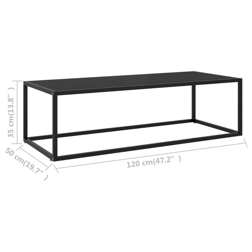 Salontafel met zwart glas 120x50x35 cm zwart