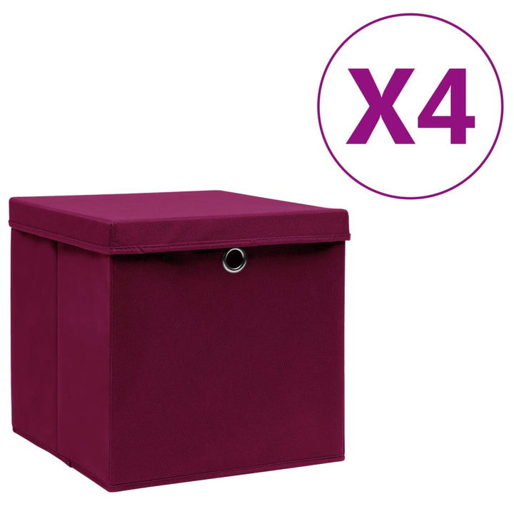 Opbergboxen met deksel 4 st 28x28x28 cm donkerrood