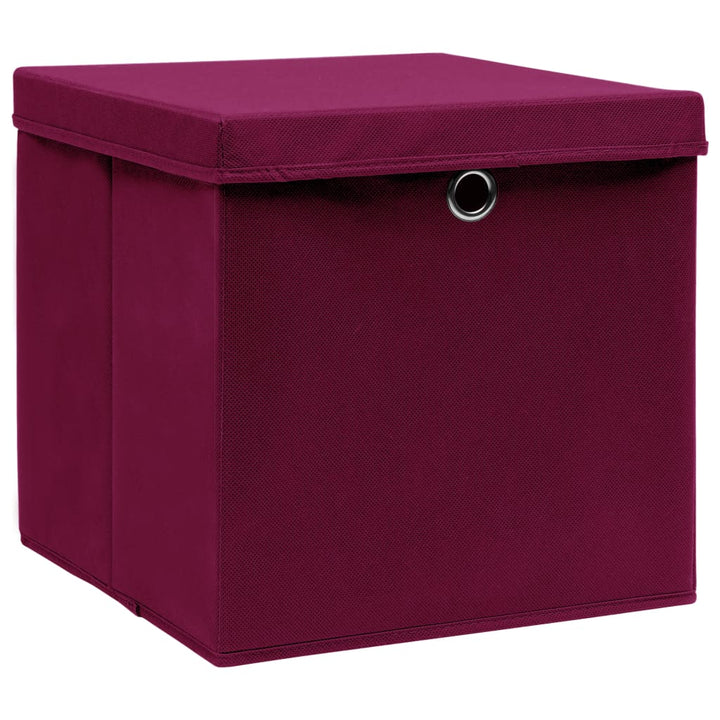 Opbergboxen met deksel 4 st 28x28x28 cm donkerrood