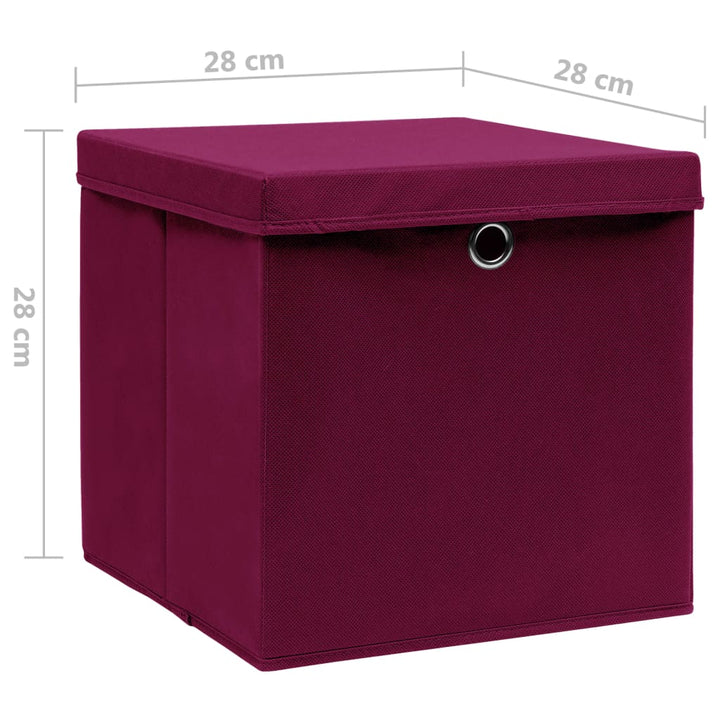 Opbergboxen met deksel 4 st 28x28x28 cm donkerrood