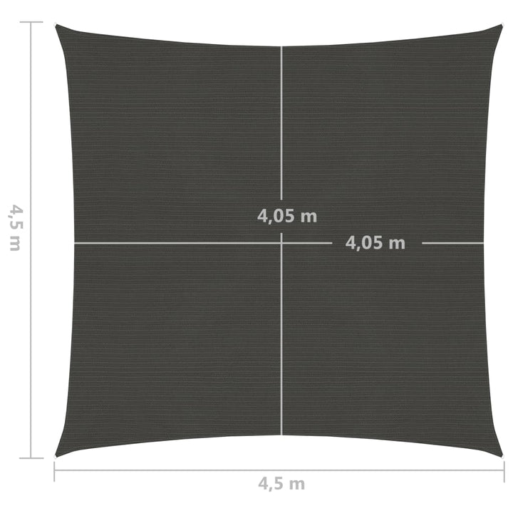 Zonnezeil 160 g/m² 4,5x4,5 m HDPE antracietkleurig