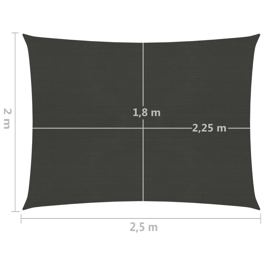 Zonnezeil 160 g/m² 2x2,5 m HDPE antracietkleurig