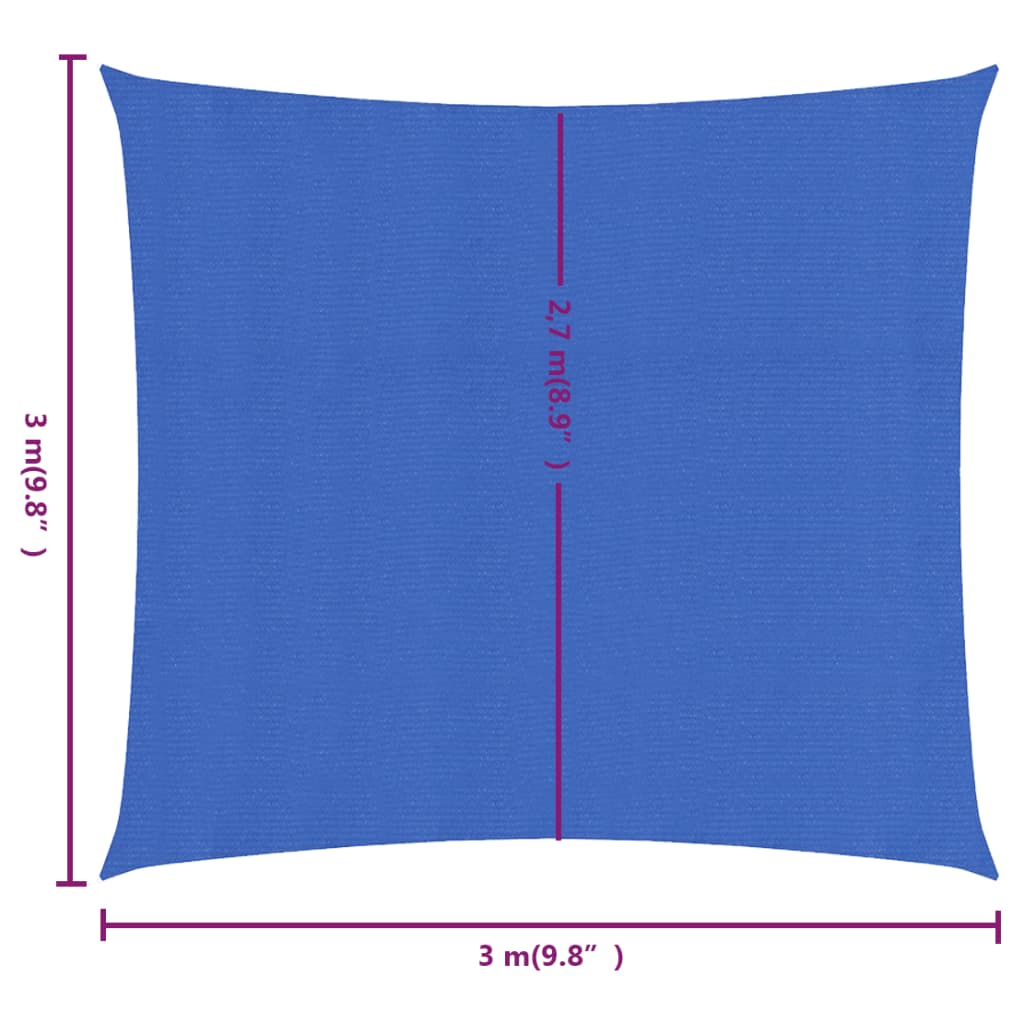 Zonnezeil 160 g/m² vierkant 3x3 m HDPE blauw