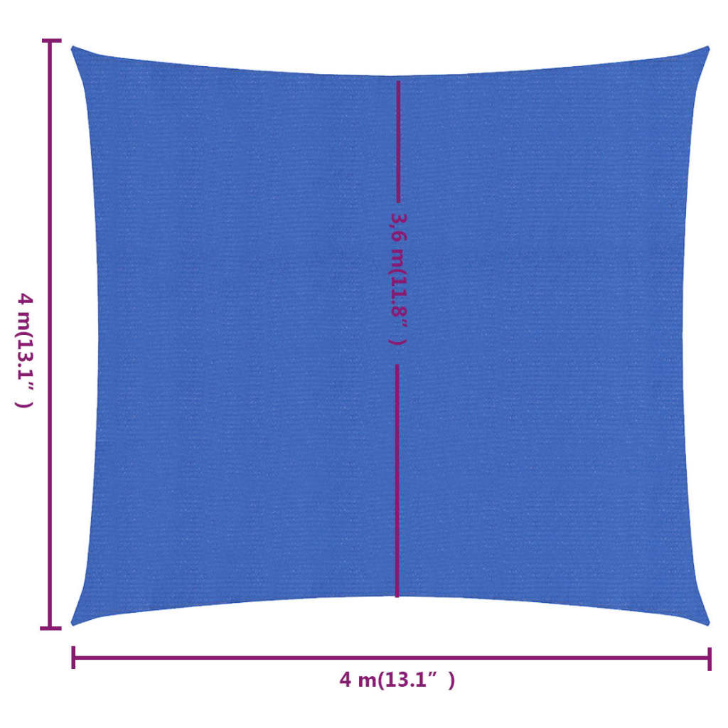 Zonnezeil 160 g/m² vierkant 4x4 m HDPE blauw