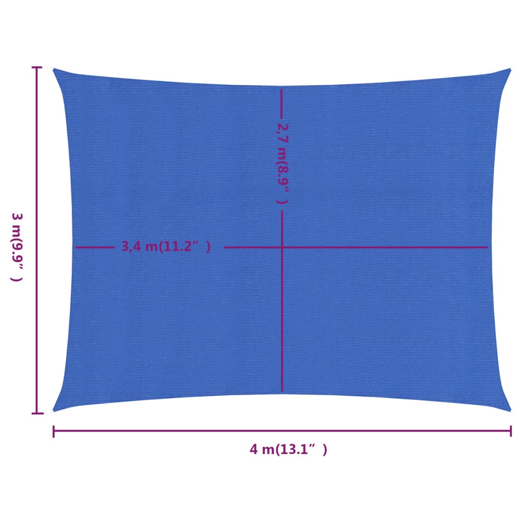Zonnezeil 160 g/m² rechthoekig 3x4 m HDPE blauw