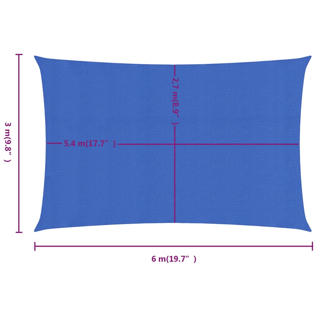 Zonnezeil 160 g/m² rechthoekig 3x6 m HDPE blauw