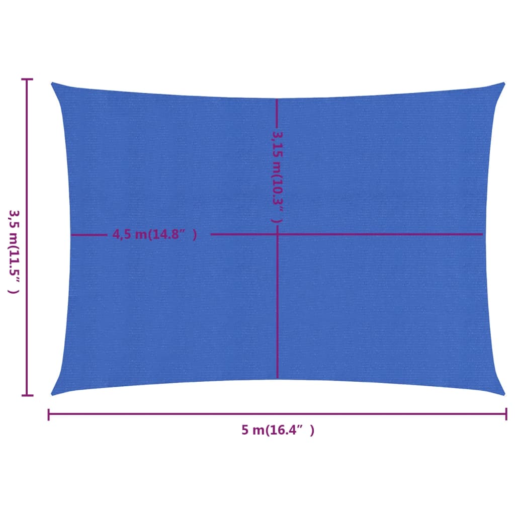 Zonnezeil 160 g/m² rechthoekig 3,5x5 m HDPE blauw