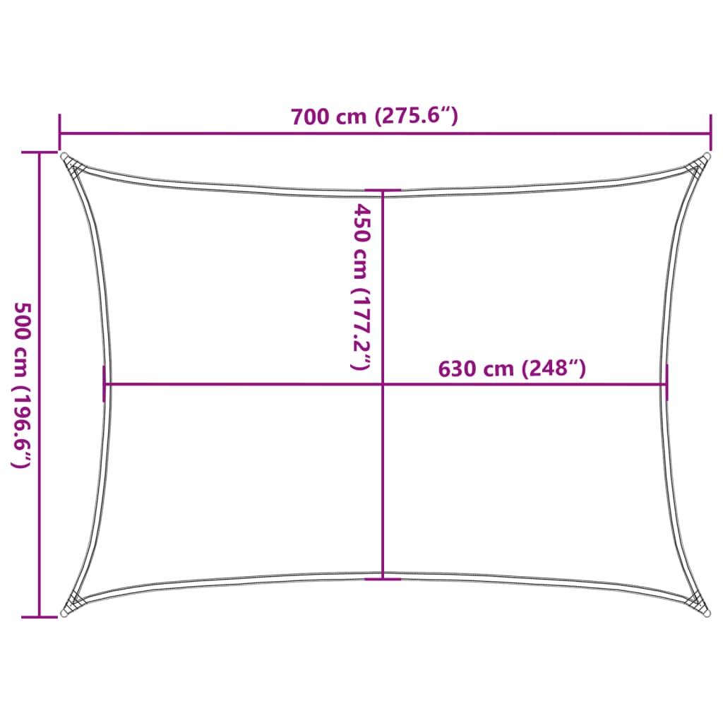 Zonnezeil 160 g/m² rechthoekig 5x7 m HDPE blauw