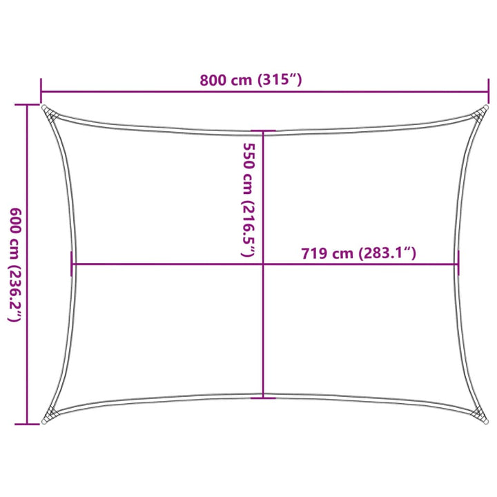 Zonnezeil 160 g/m² rechthoekig 6x8 m HDPE zwart