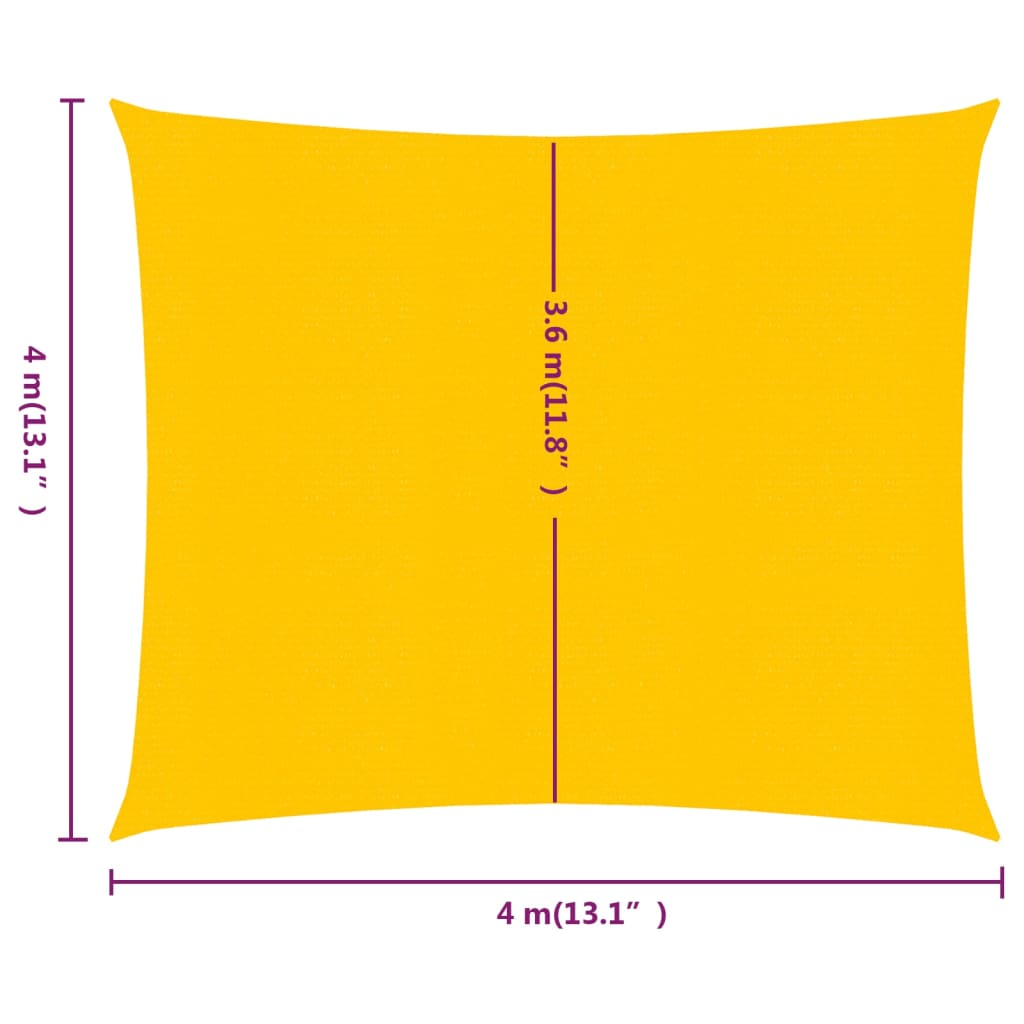 Zonnezeil 160 g/m² vierkant 4x4 m HDPE geel