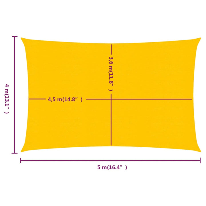 Zonnezeil 160 g/m² rechthoekig 4x5 m HDPE geel