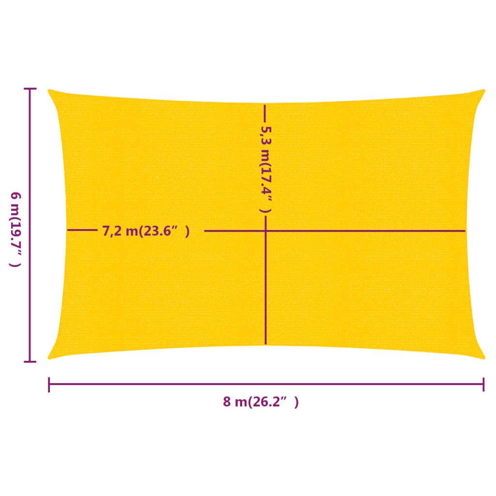 Zonnezeil 160 g/m² rechthoekig 6x8 m HDPE geel