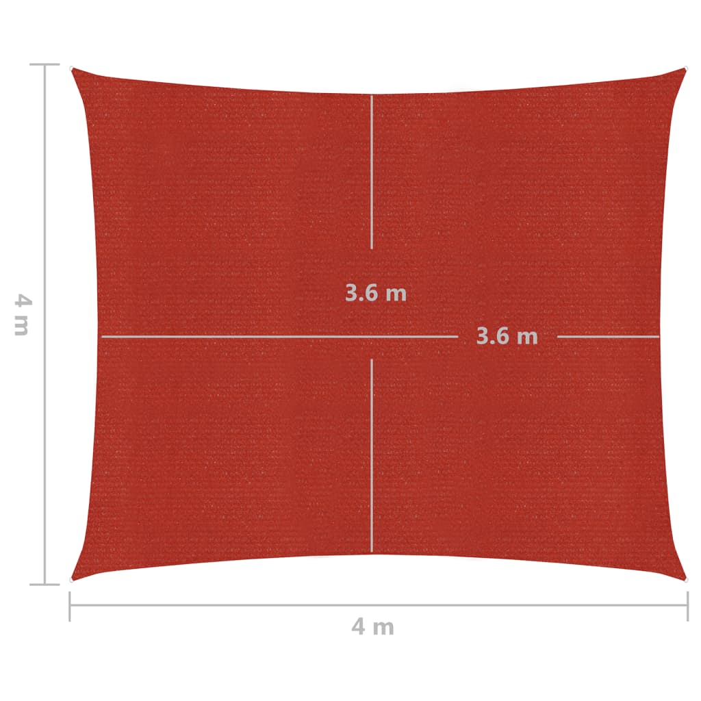 Zonnezeil 160 g/m² 4x4 m HDPE rood