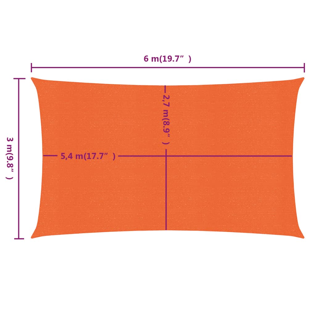 Zonnezeil 160 g/m² rechthoekig 3x6 m HDPE oranje