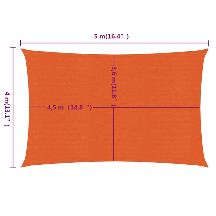 Zonnezeil 160 g/m² rechthoekig 4x5 m HDPE oranje