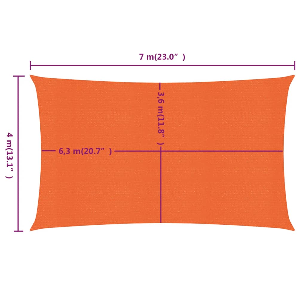 Zonnezeil 160 g/m² rechthoekig 4x7 m HDPE oranje