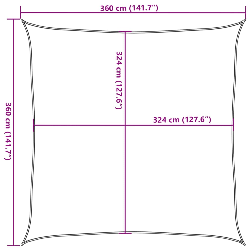 Zonnezeil 160 g/m² 3,6x3,6m HDPE bruin