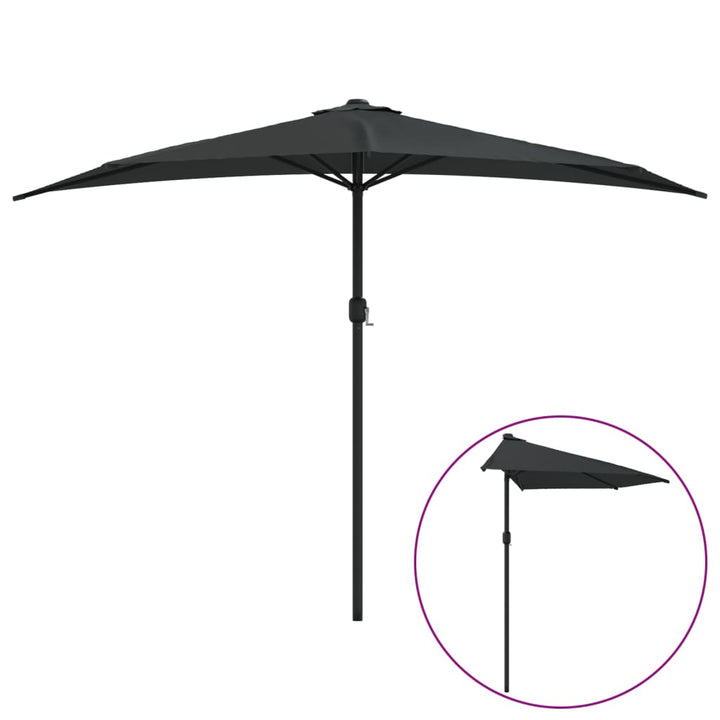 Balkonparasol half met aluminium paal 300x155x223 cm zwart