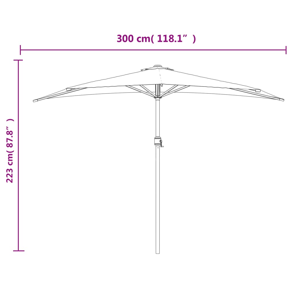 Balkonparasol half met aluminium paal 300x155x223 cm zwart