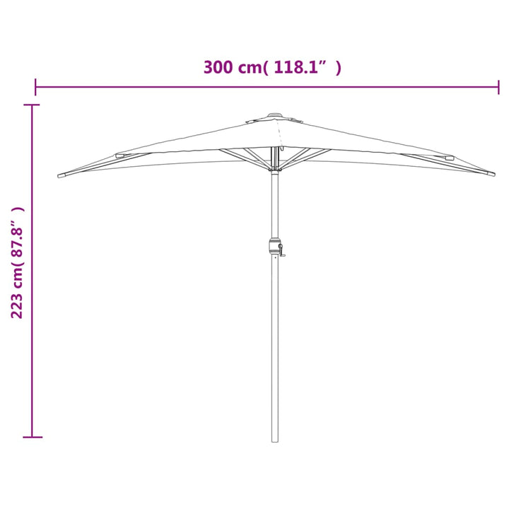 Balkonparasol half met aluminium paal 300x155x223 cm zwart