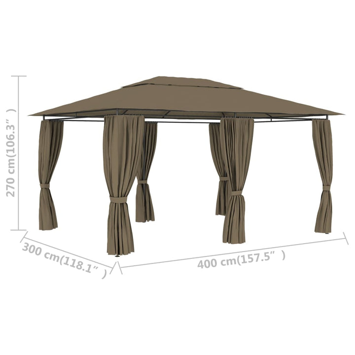 Tuinpaviljoen met gordijnen 180 g/m² 4x3 m taupe